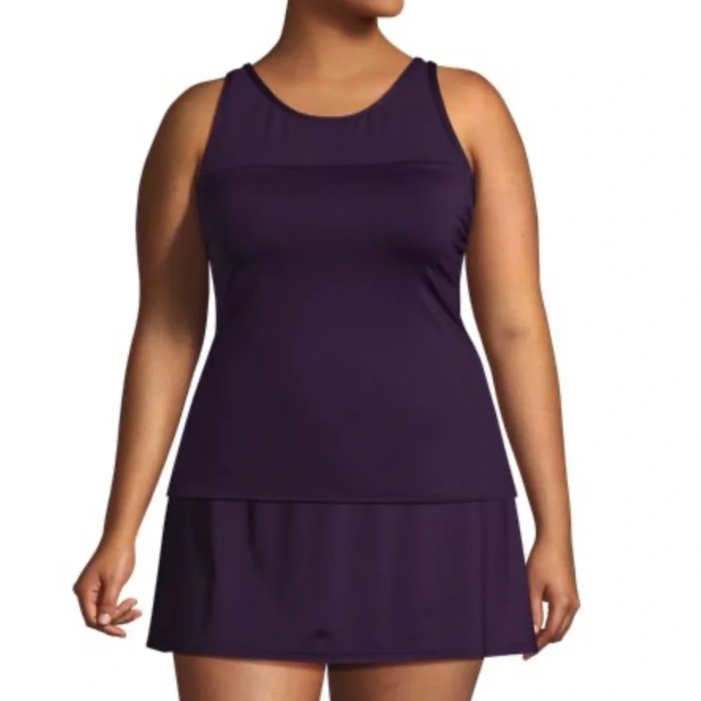 Lands' End Women's Plum High Neck Mesh Top Tankini Swim Top 16W NWT